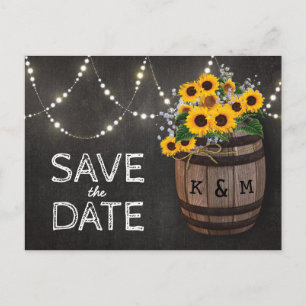 String Lights Rustic Sunflower Save the Date Announcement Postcard