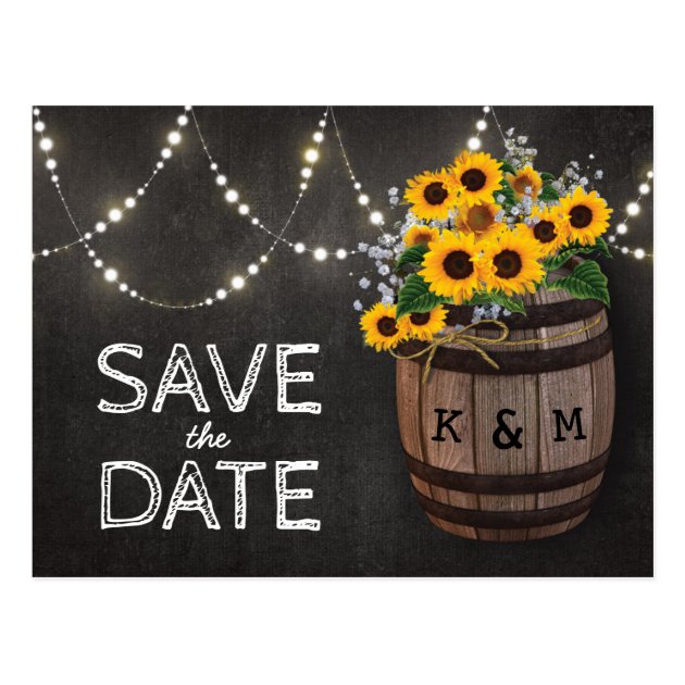 String Lights Rustic Sunflower Save The Date Postcard