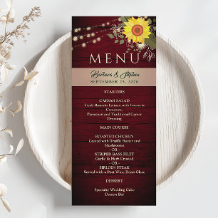 String Lights Rustic Sunflower Wedding Menu
