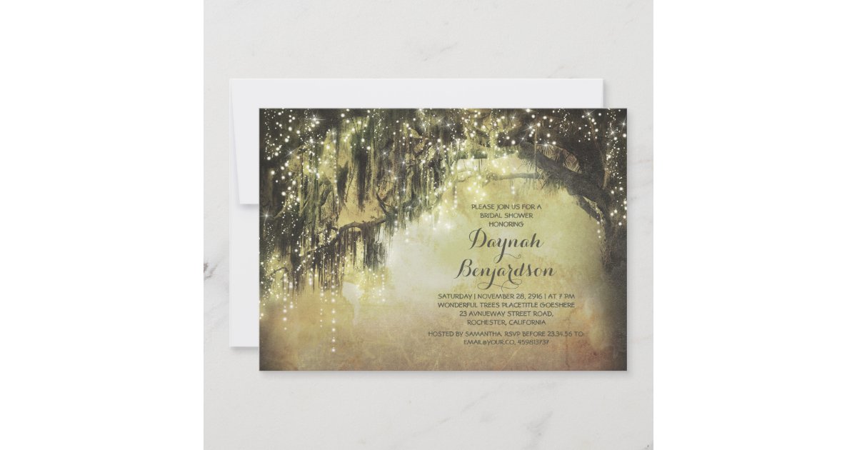 string lights rustic tree vintage bridal shower invitation | Zazzle