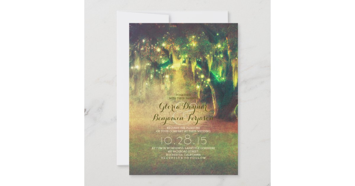 string lights rustic tree vintage wedding invites Zazzle