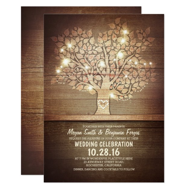 String Lights & Rustic Tree Wedding Invitations