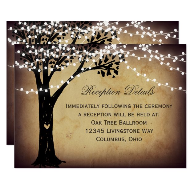 String Lights Rustic Tree Wedding Reception Card