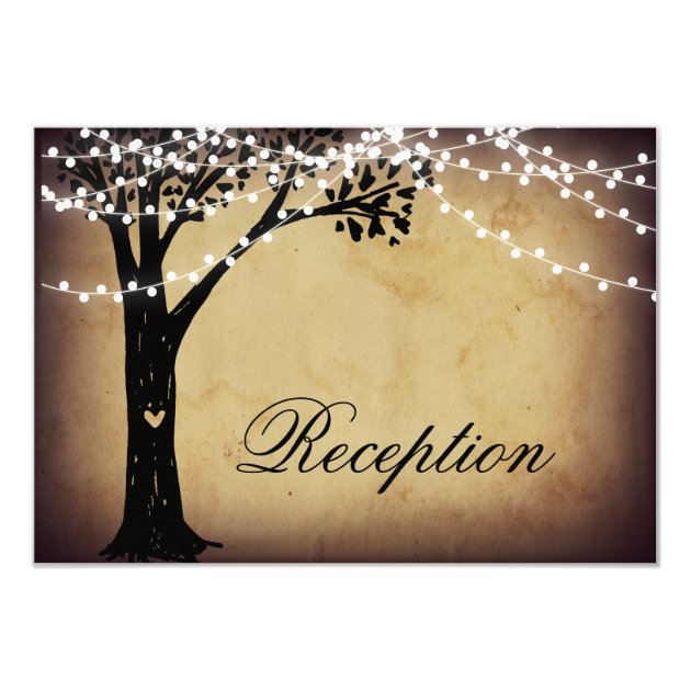 String Lights Rustic Tree Wedding Reception Card