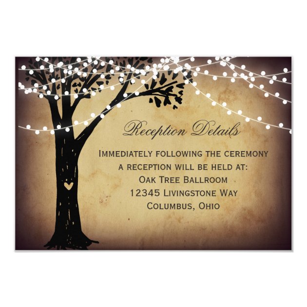String Lights Rustic Tree Wedding Reception Card