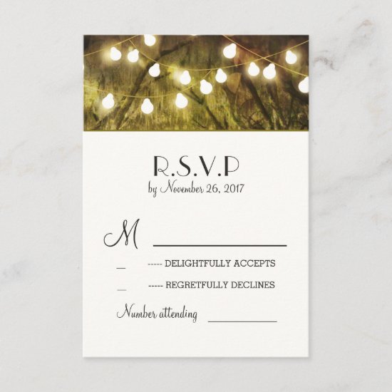 String Lights Rustic Trees Wedding RSVP Cards