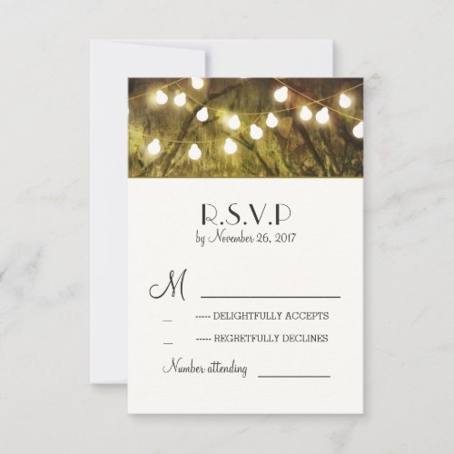 String Lights Rustic Trees Wedding RSVP Cards