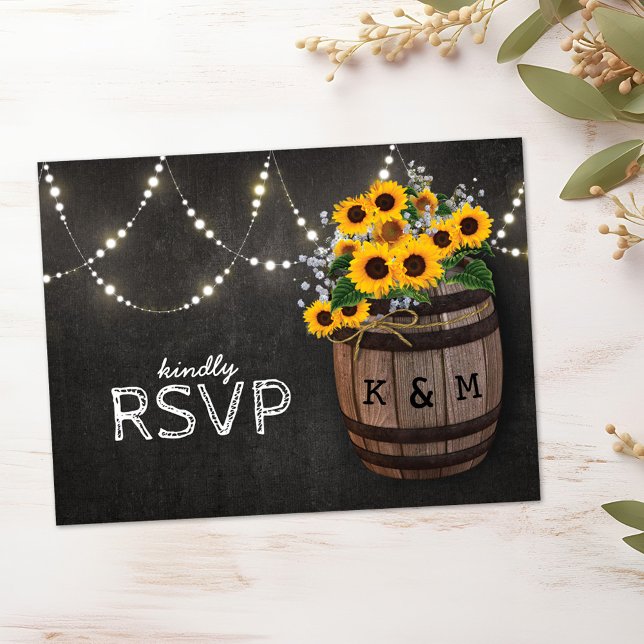 String Lights Rustic Vineyard Sunflower RSVP Invitation Postcard (Creator Uploaded)
