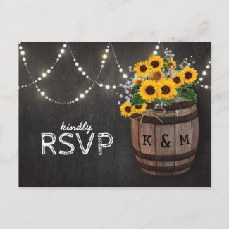 String Lights Rustic Vineyard Sunflower RSVP Invitation Postcard