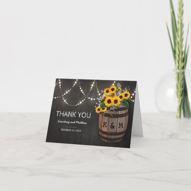 String Lights Rustic Vineyard Sunflower Thank You Card (Front)