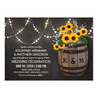 String Lights Rustic Vineyard Sunflower Wedding Card
