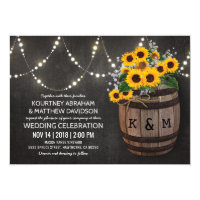 String Lights Rustic Vineyard Sunflower Wedding Invitation
