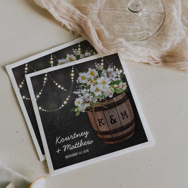 String Lights Rustic Vineyard White Floral Wedding Napkins (Creator Uploaded)