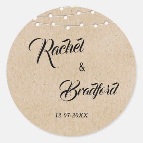 String Lights Rustic Wedding Celebration Custom   Classic Round Sticker