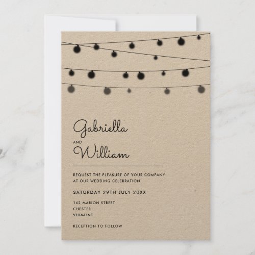 String Lights Rustic Wedding Invitation