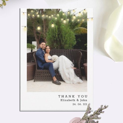 String Lights Rustic Wedding Personalized Photo Thank You Card