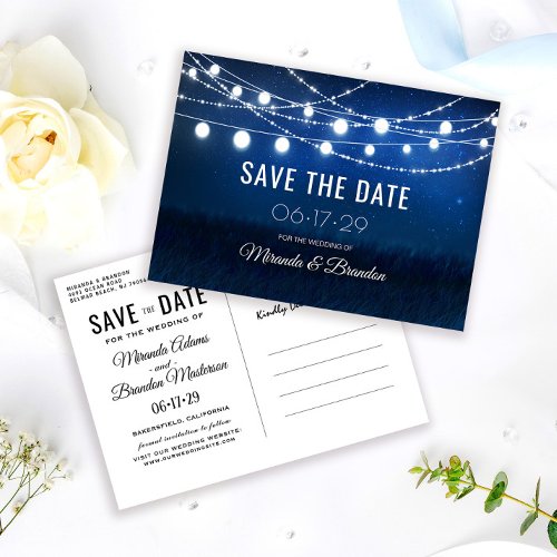 String Lights Rustic Wedding Save the Date Announcement Postcard