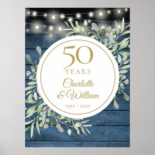 String Lights Rustic Wood 50th Anniversary Sign