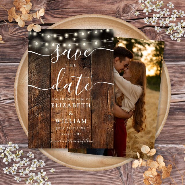 String Lights Rustic Wood Barn Boho Photo Wedding  Save The Date (String Lights Rustic Wood Barn Boho Photo Wedding Save The Date)