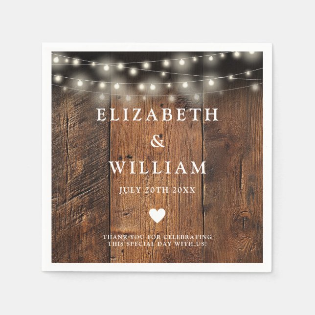 String Lights Rustic Wood Boho Barn Wedding Napkins (Front)