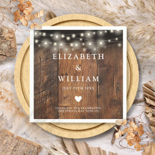 String Lights Rustic Wood Boho Barn Wedding Napkins