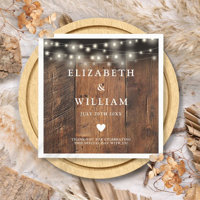 String Lights Rustic Wood Boho Barn Wedding Napkins (String Lights Rustic Wood Boho Barn Wedding Napkins)