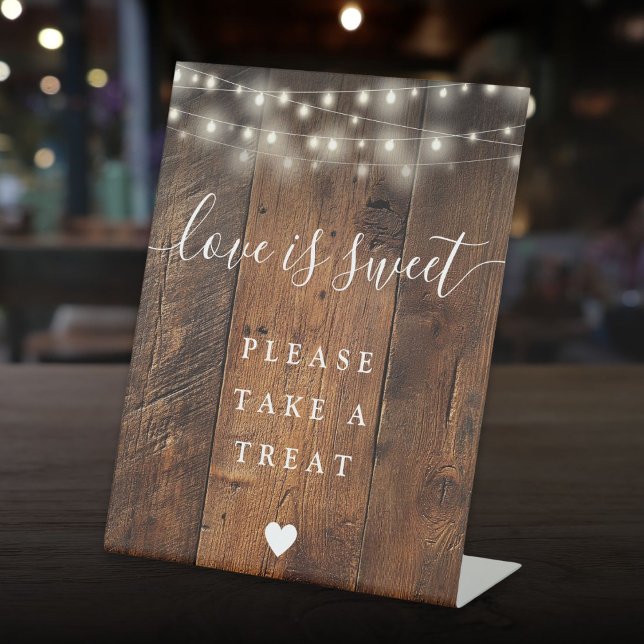 String Lights Rustic Wood Love Is Sweet Favor  Pedestal Sign (String Lights Rustic Wood Love Is Sweet Favor Pedestal Sign)