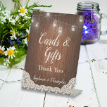 String Lights Rustic Wood Script Cards Gifts Pedestal Sign