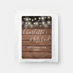 String Lights Rustic Wood Script Wedding Favor Tea Bag Drink Mix