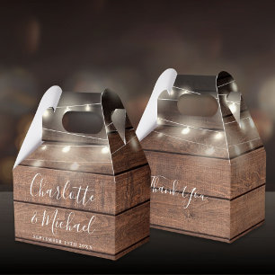 String Lights Rustic Wood Signature Script Wedding Favor Boxes