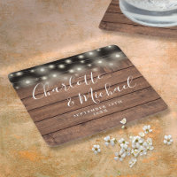 String Lights Rustic Wood Signature Script Wedding