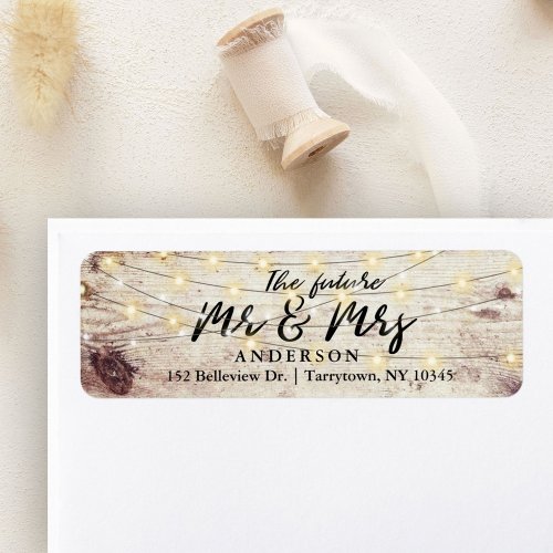 String Lights Rustic Wood The Future Mr and Mrs Label
