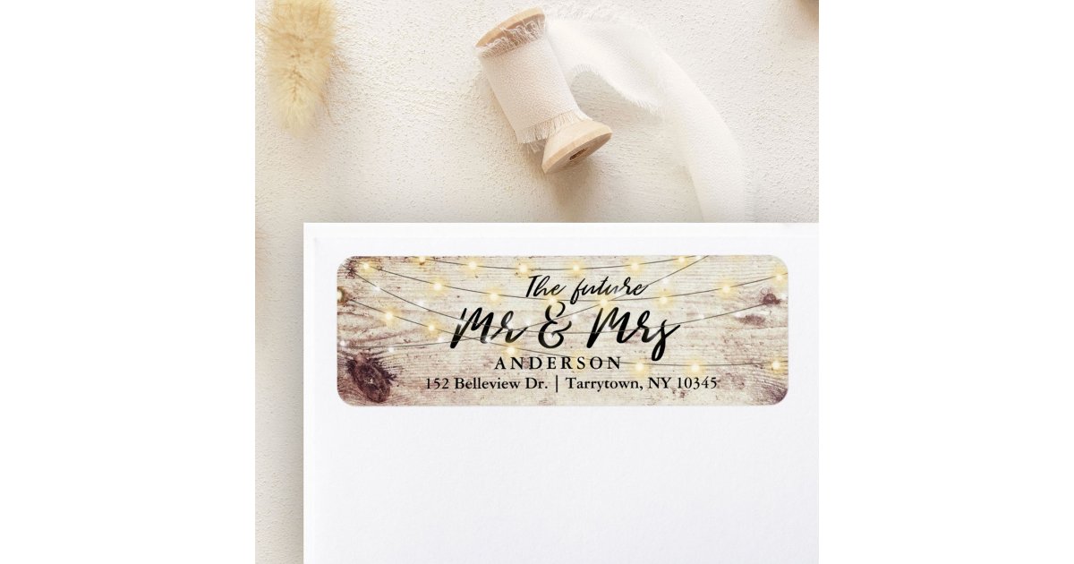 String Lights Rustic Wood The Future Mr and Mrs Label | Zazzle