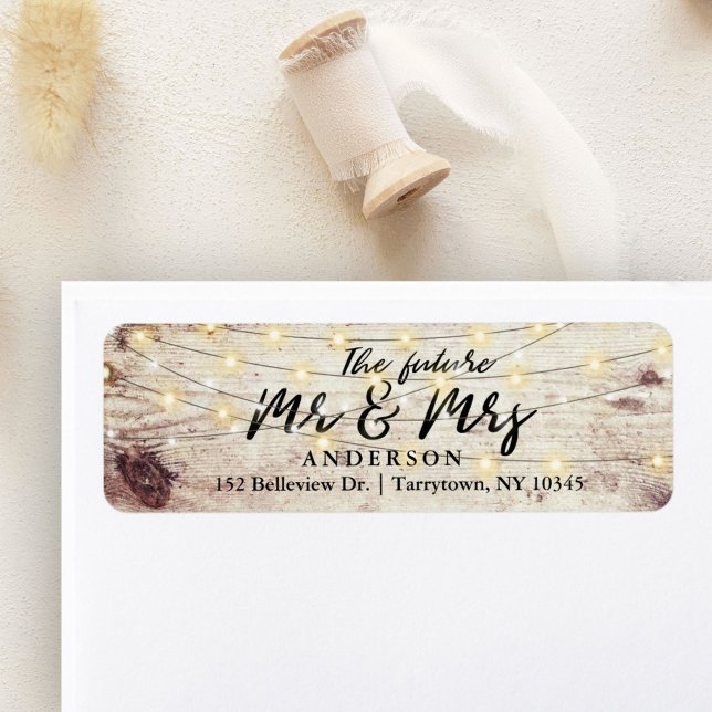 String Lights Rustic Wood The Future Mr and Mrs Label (Creator Uploaded)