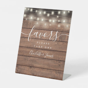String Lights Rustic Wood Wedding Favors Table Pedestal Sign