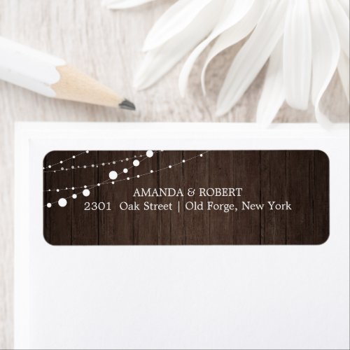 String Lights Rustic Wood Wedding Label