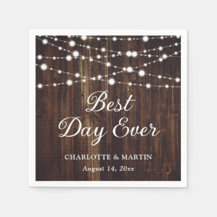 String Lights Rustic Wood Wedding Napkins