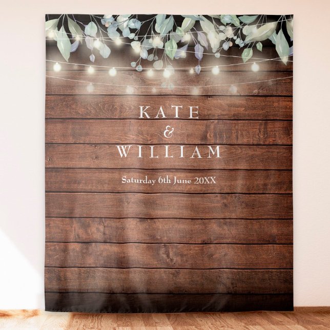 String Lights Rustic Wood Wedding Photo Backdrop (Creator Uploaded)