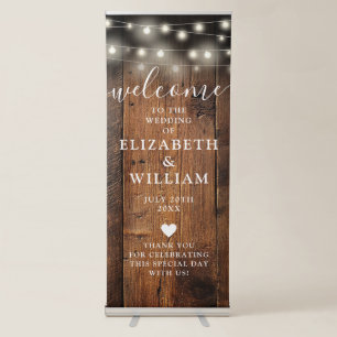 String Lights Rustic Wood Wedding Retractable Banner