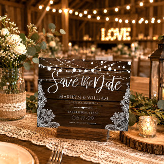 String Lights Rustic Wood Wedding Save The Date Announcement Postcard