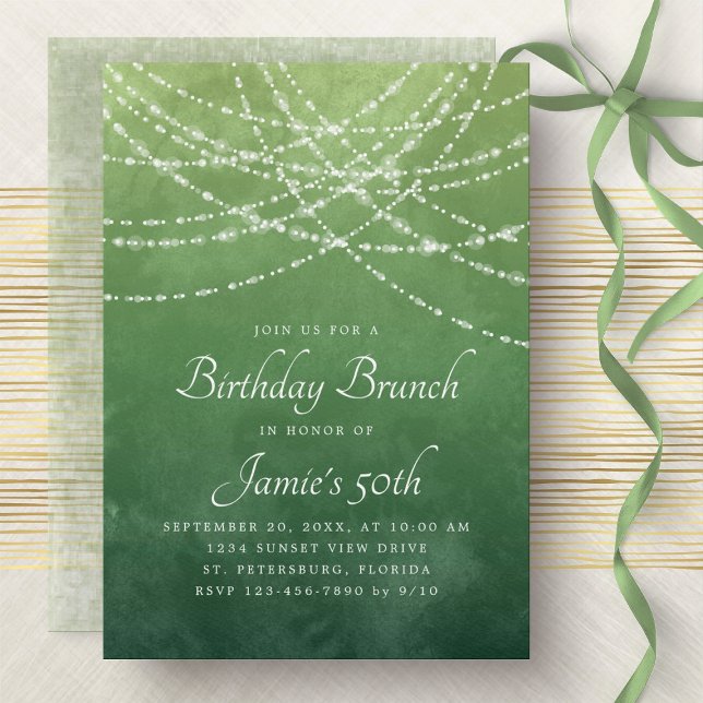 String Lights Sage Green Birthday Brunch Invitation (Creator Uploaded)