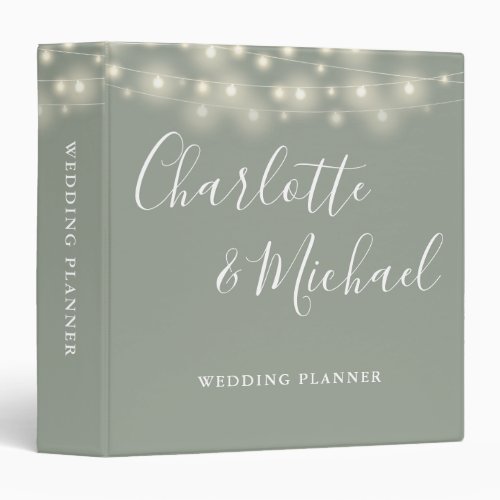 String Lights Sage Green Script Wedding Planner 3 Ring Binder