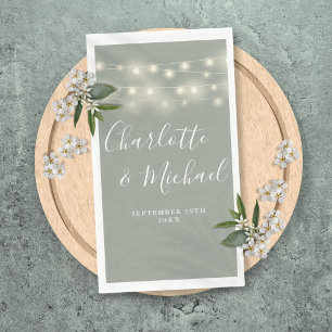 String Lights Sage Green Signature Script Wedding Paper Guest Towels