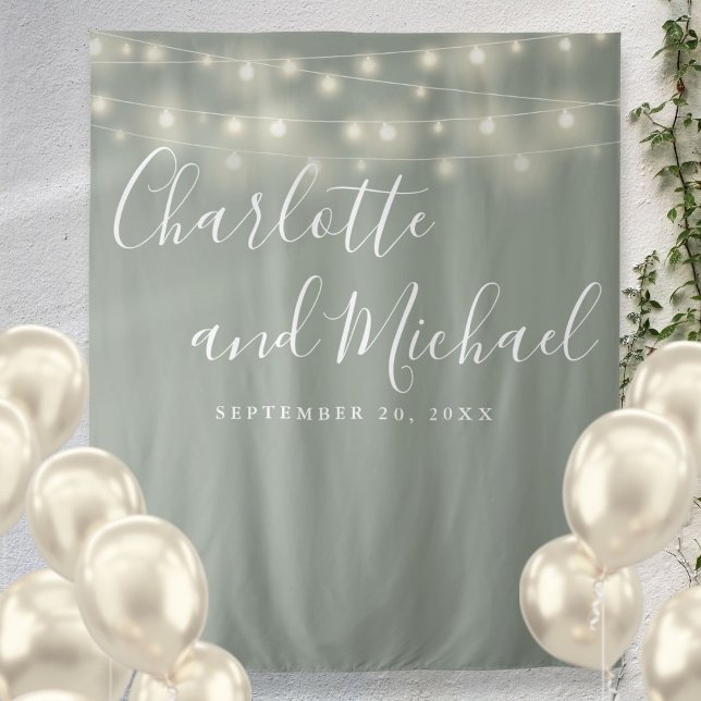 String Lights Sage Green Wedding Photo Backdrop (String Lights Sage Green Wedding Photo Backdrop)