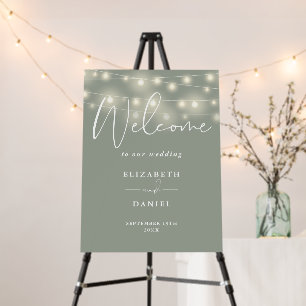 String Lights Sage Green Wedding Welcome Sign
