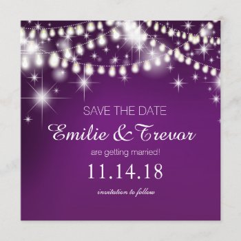 String Lights Save The Date | Purple Invitation by glamprettyweddings at Zazzle