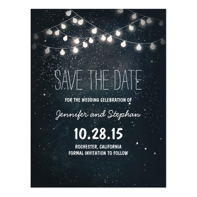 String Lights Save The Date With Starry Night Sky Postcard