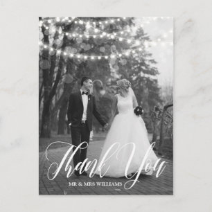 String Lights Script Wedding Photo Thank You Postcard