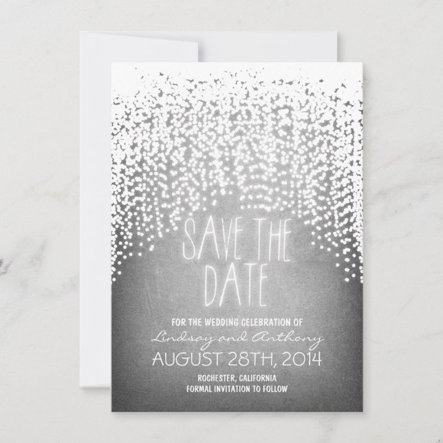 string lights shine rustic save the date cards (Front)
