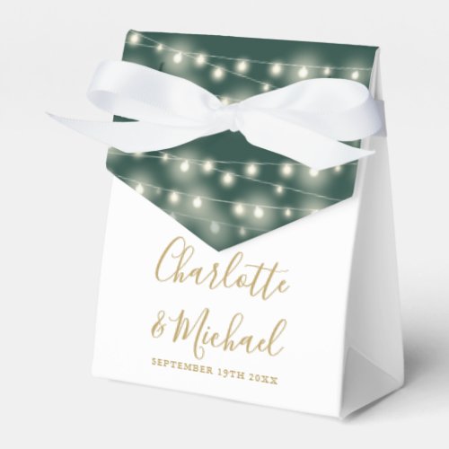 String Lights Signature Green And Gold Wedding  Favor Boxes